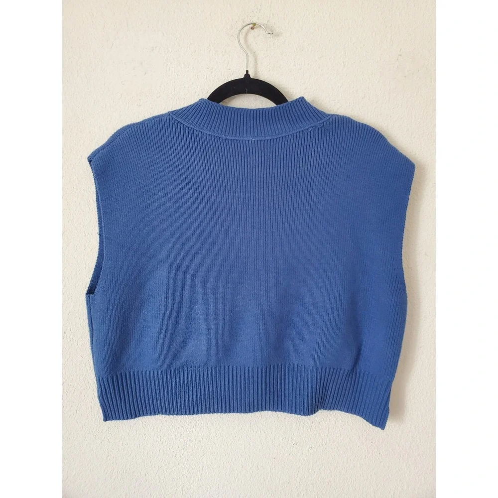 Free People Easy Street Sweater Vest Cobalt Blue Ribbed V-Neck XS OB1751760 - Picture 7 of 11